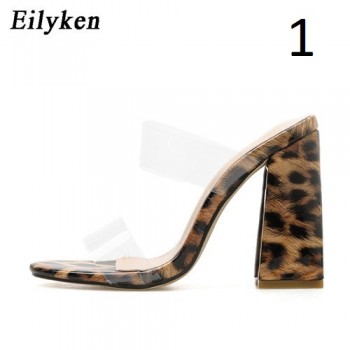 Eilyken Sexy PVC Transparent Leopard grain Ladies Slippers Summer Fashion Party High heels Shoes Gladiator Slides Sandals Women